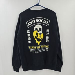 Men's Anti-Social Social Club Sweatshirt Leave Me Alone Skull Smiley Sz Large